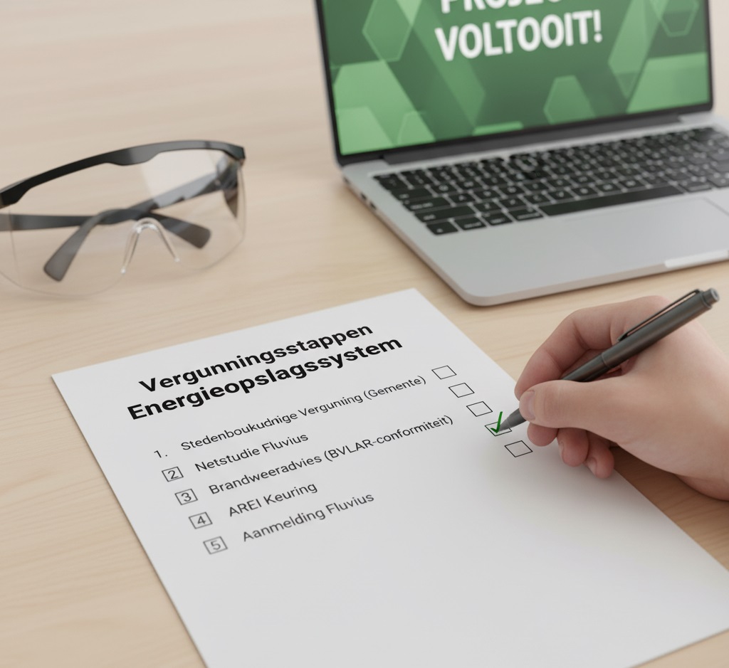 Technische tekening en documenten voor een batterij vergunningsaanvraag
